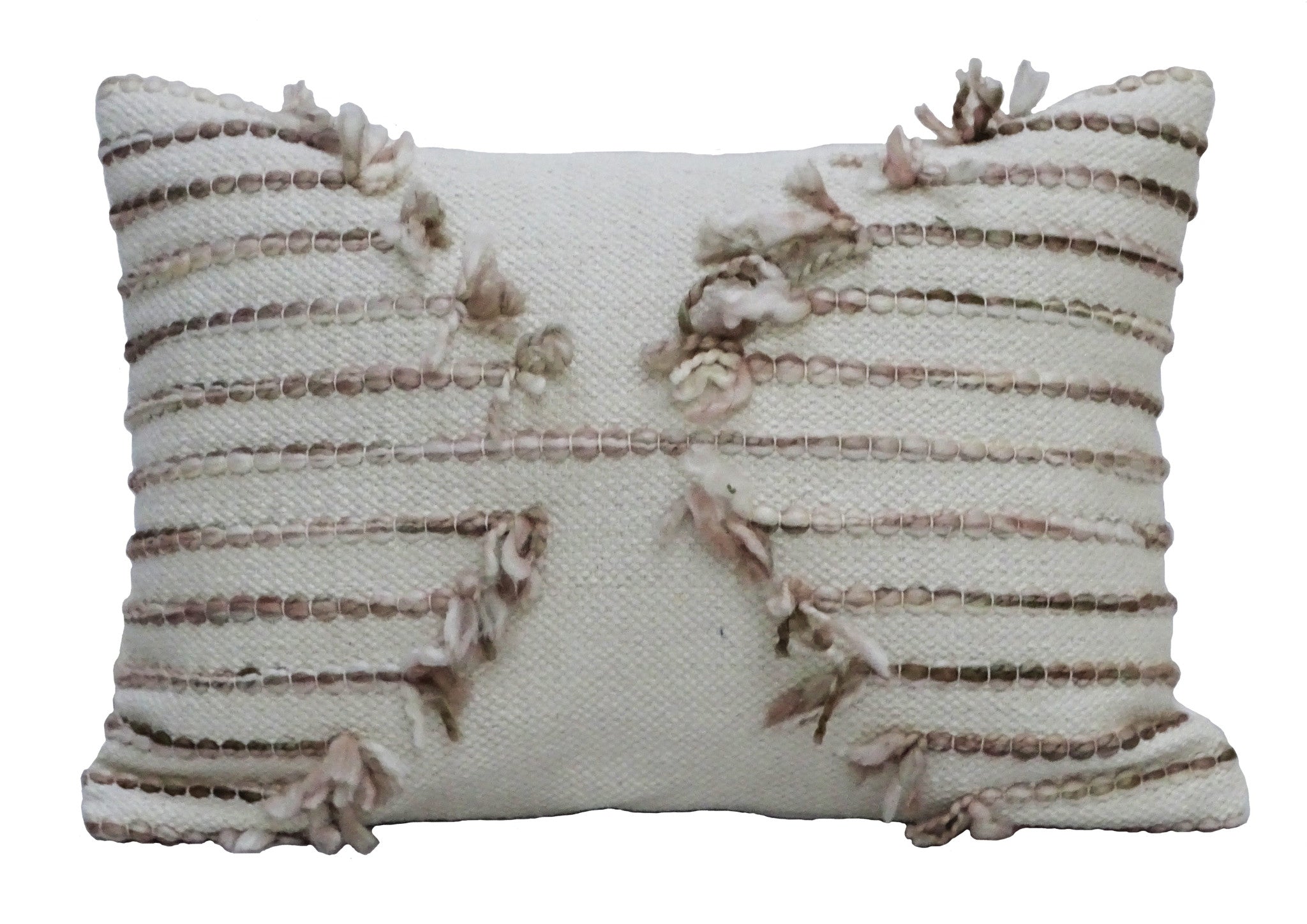 14" X 20" Tan And White Zippered Cotton Blend Geometric Throw Pillow With Pom-poms - Home Decor