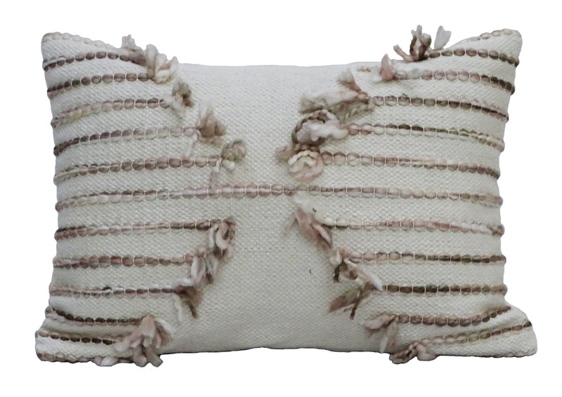 14" X 20" Tan And White Zippered Cotton Blend Geometric Throw Pillow With Pom-poms - Home Decor