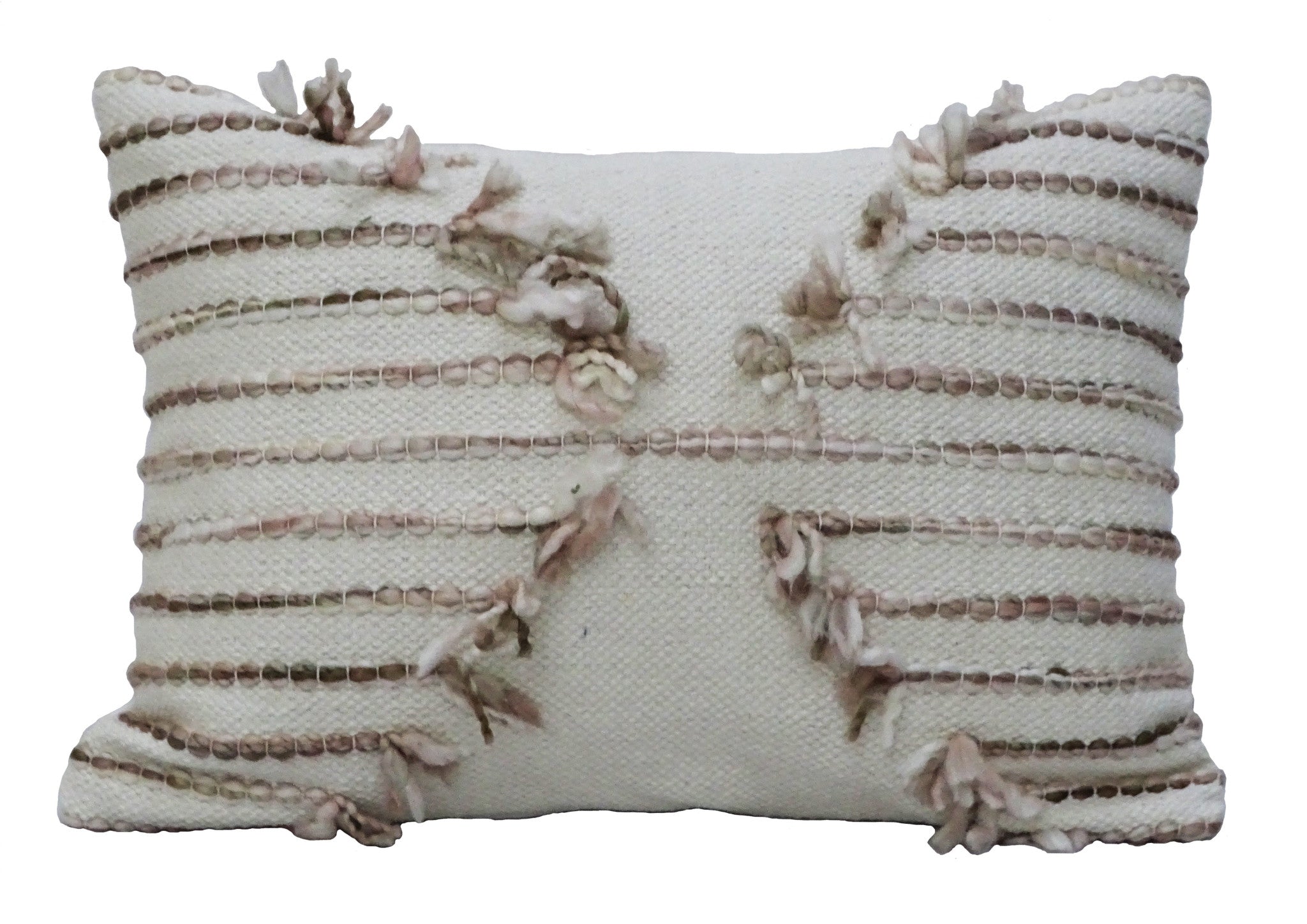 14" X 20" Tan And White Zippered Cotton Blend Geometric Throw Pillow With Pom-poms - Home Decor