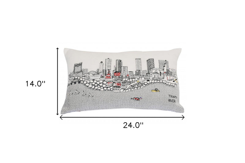 24" White Fort Worth Daylight Skyline Lumbar Decorative Pillow