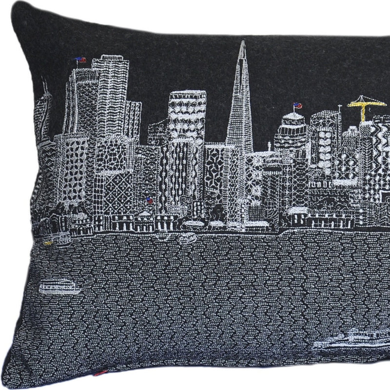 14" X 25" Black Gray and White Wool Zippered Pillow