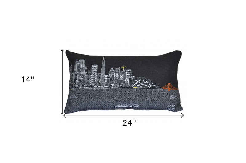 14" X 25" Black Gray and White Wool Zippered Pillow