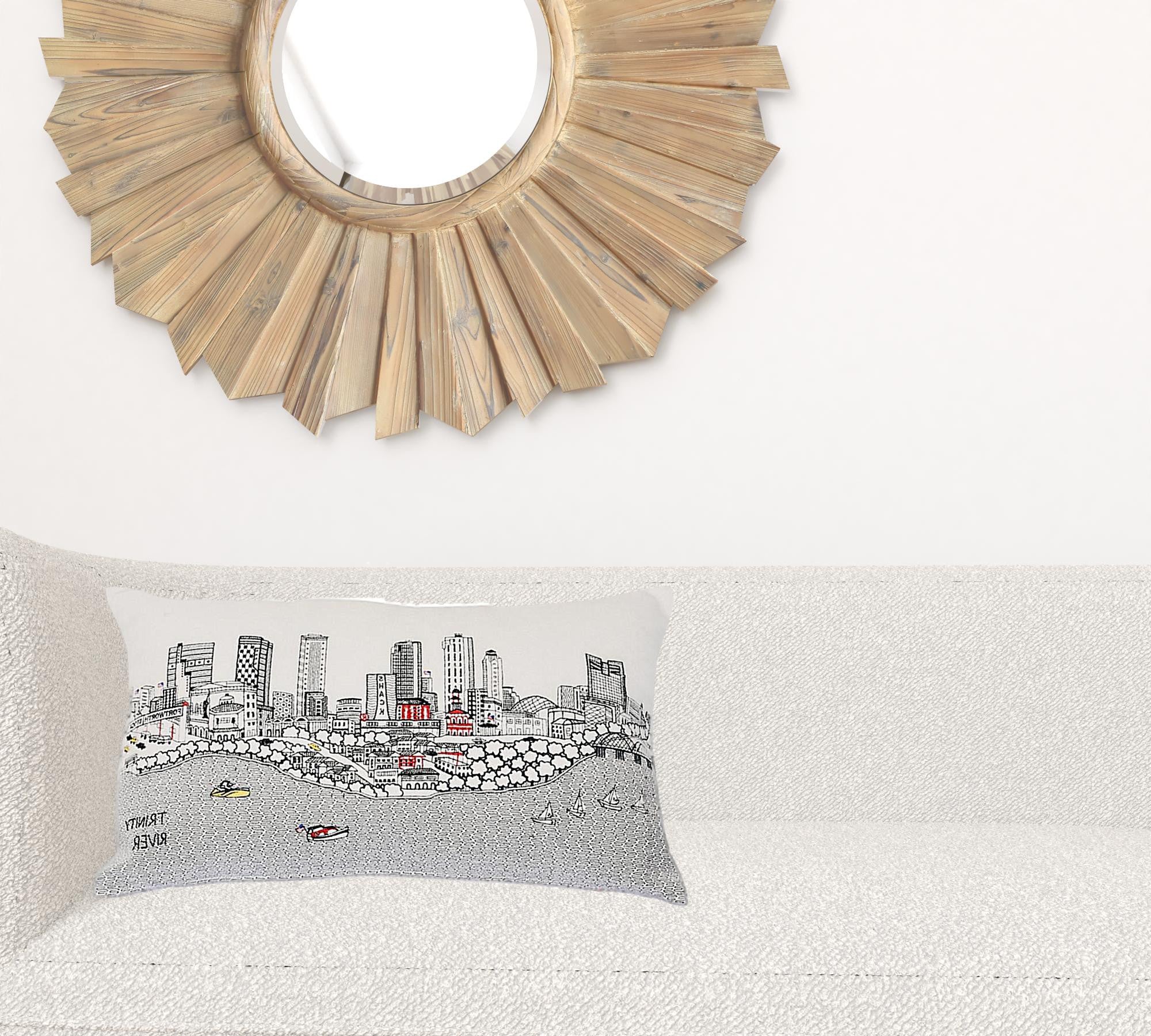 24" White Fort Worth Daylight Skyline Lumbar Decorative Pillow