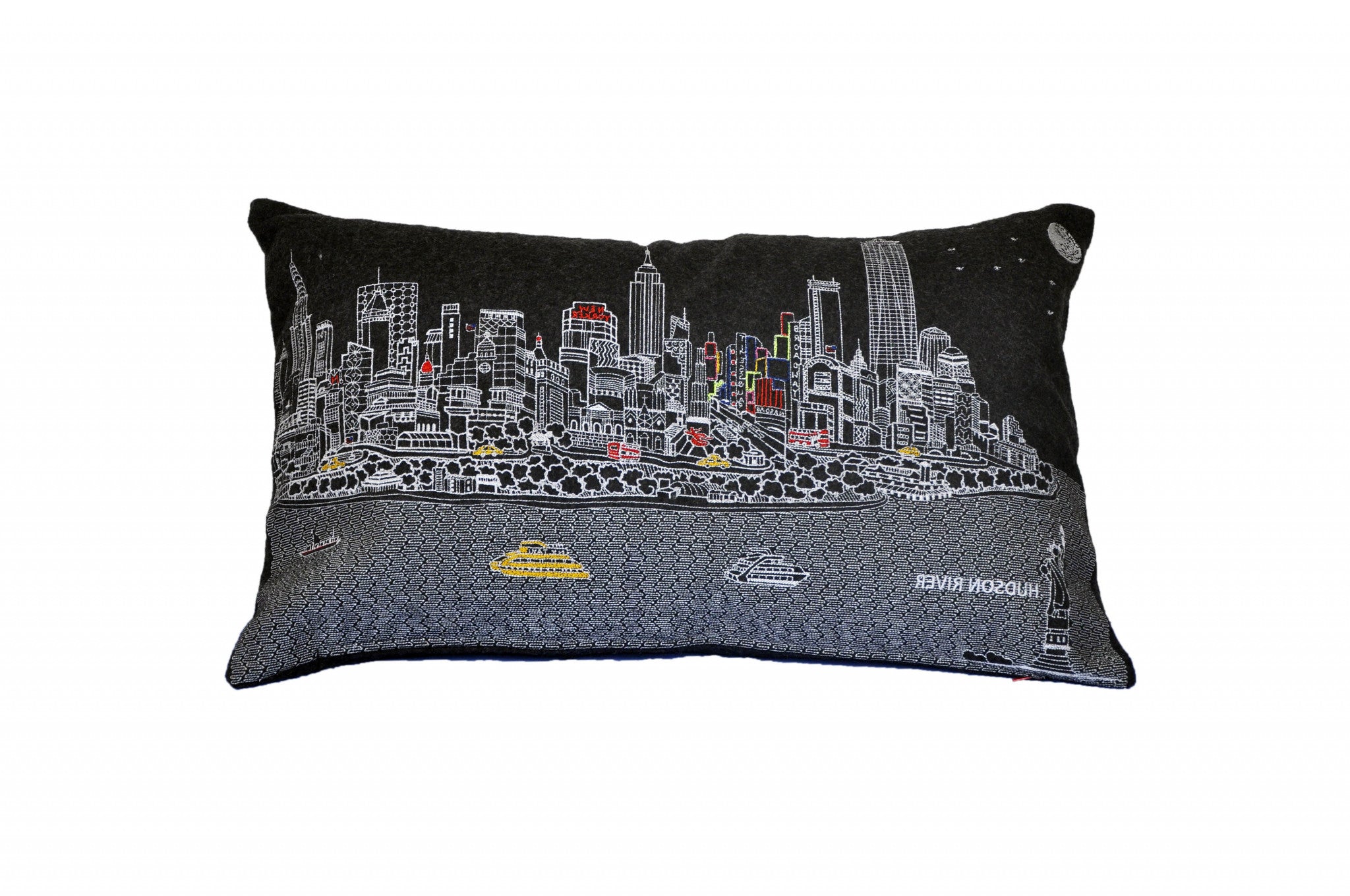 24" Black and White NYC Nighttime Skyline Lumbar Decorative Pillow Default Title