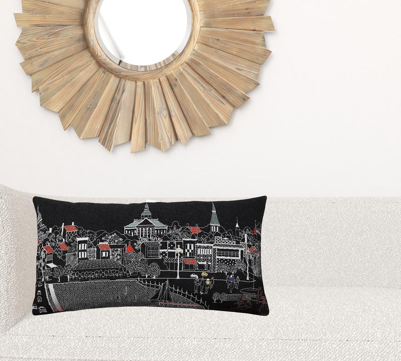 24" Black Annapolis Nighttime Skyline Lumbar Decorative Pillow