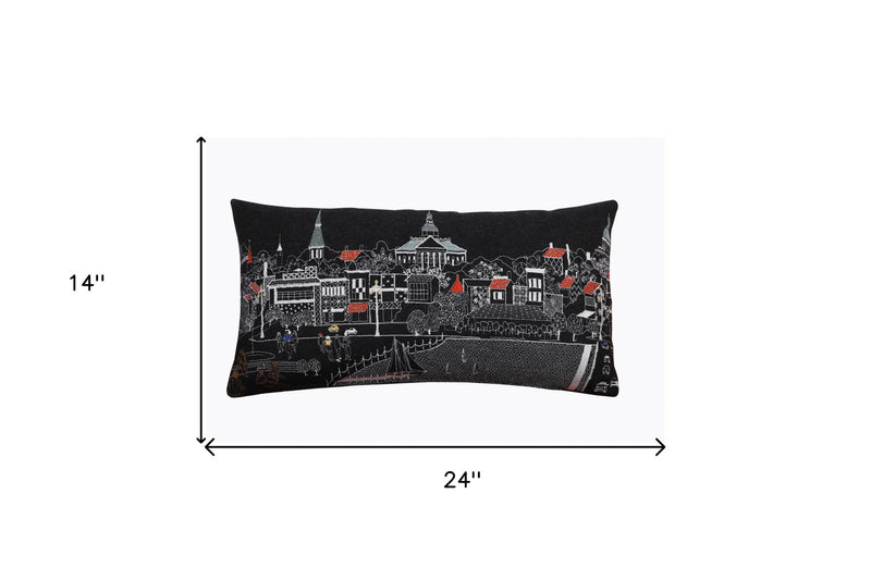 24" Black Annapolis Nighttime Skyline Lumbar Decorative Pillow
