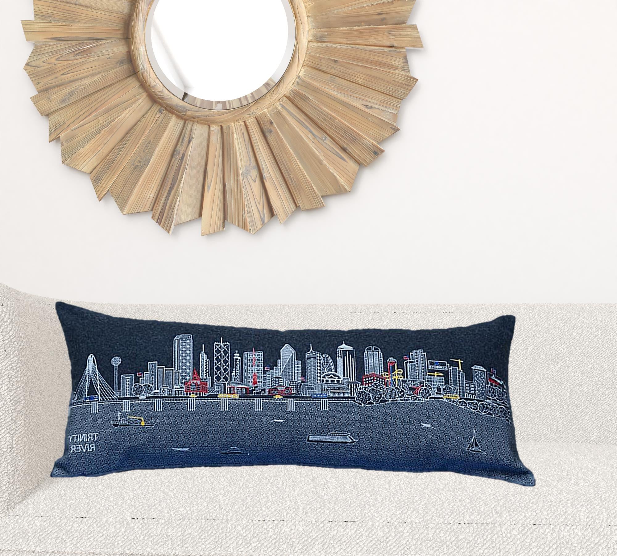 35" Black Dallas Nighttime Skyline Lumbar Decorative Pillow Default Title