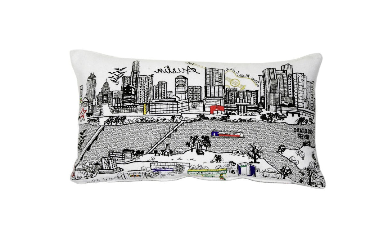 24" White Austin Daylight Skyline Lumbar Decorative Pillow