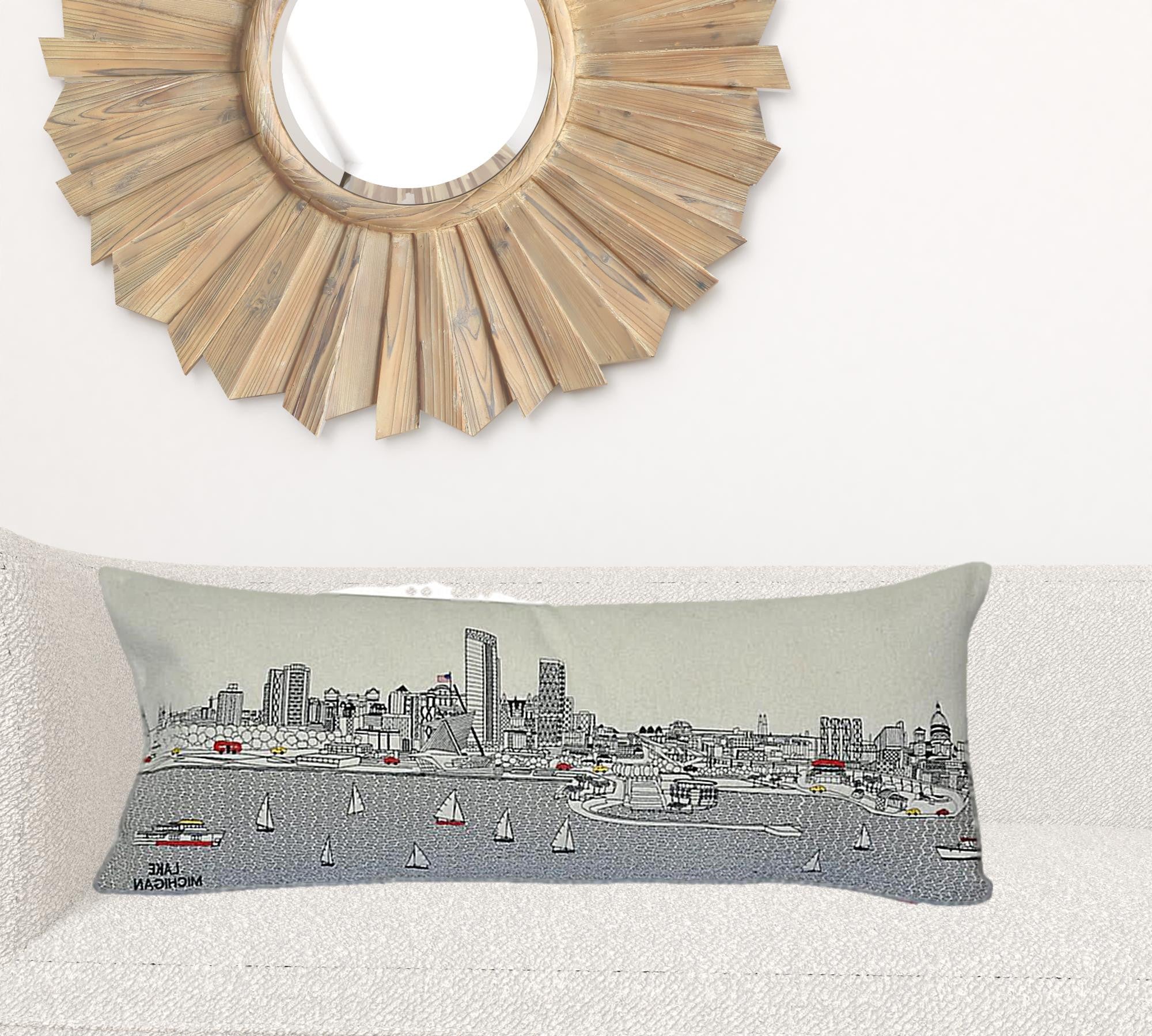 35" White Milwaukee Daylight Skyline Lumbar Decorative Pillow