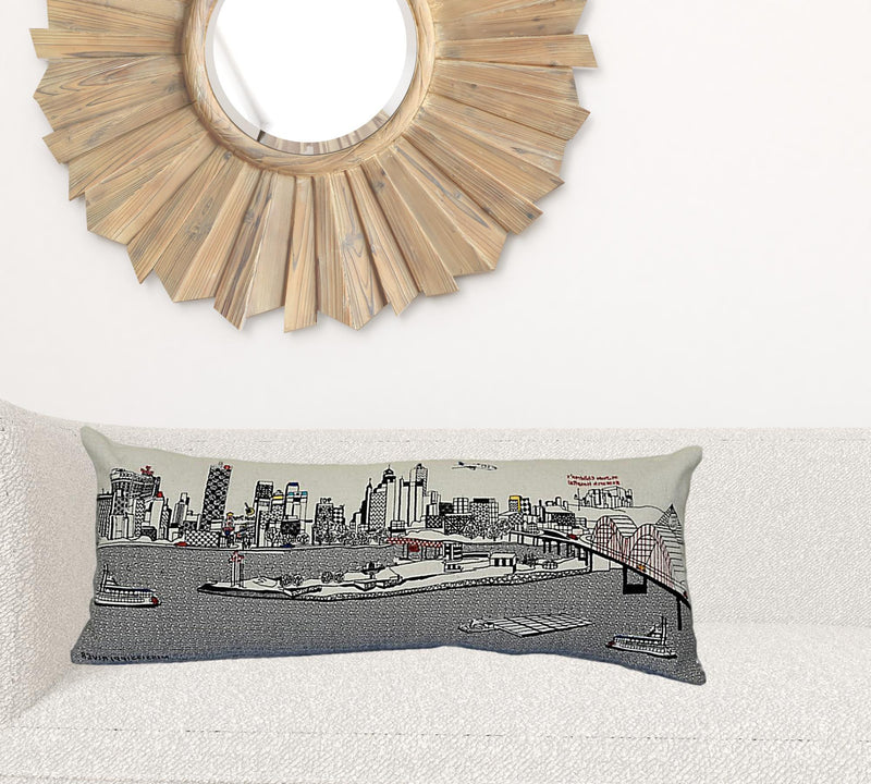 35" White Memphis Daylight Skyline Lumbar Decorative Pillow
