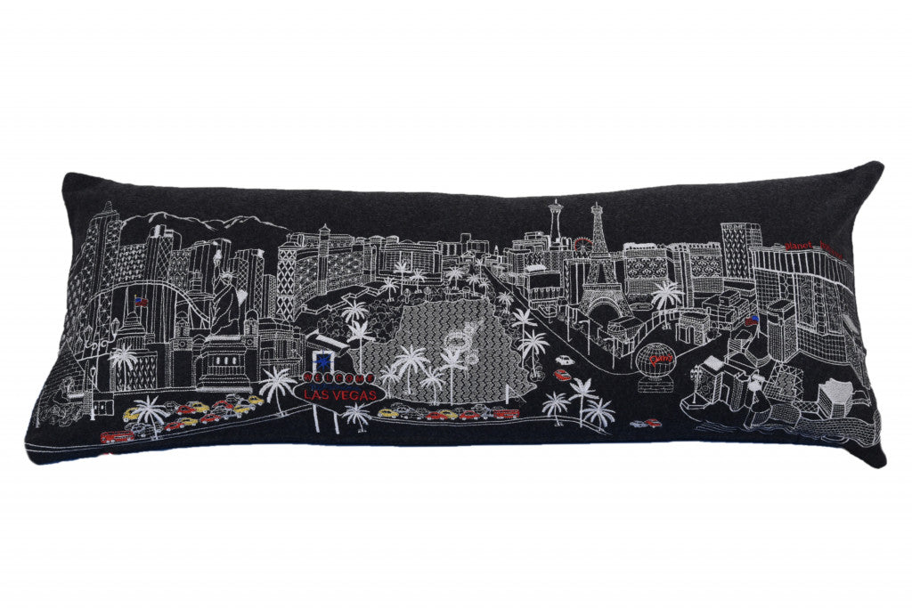 35" Black as Vegas Nighttime Skyline Lumbar Decorative Pillow Default Title