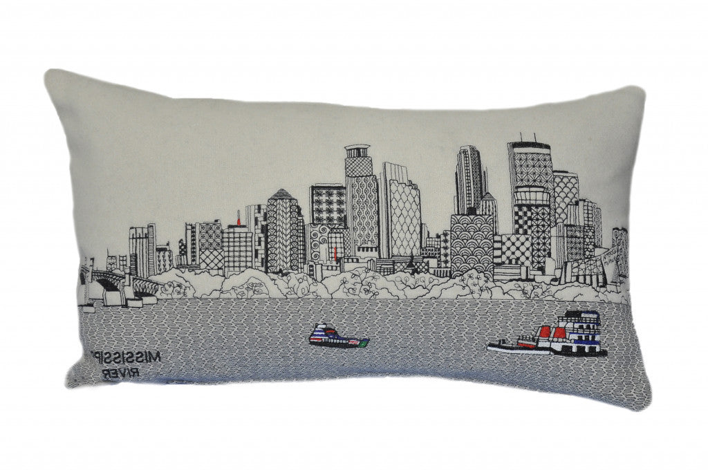 24" White Minneapolis Daylight Skyline Lumbar Decorative Pillow Default Title