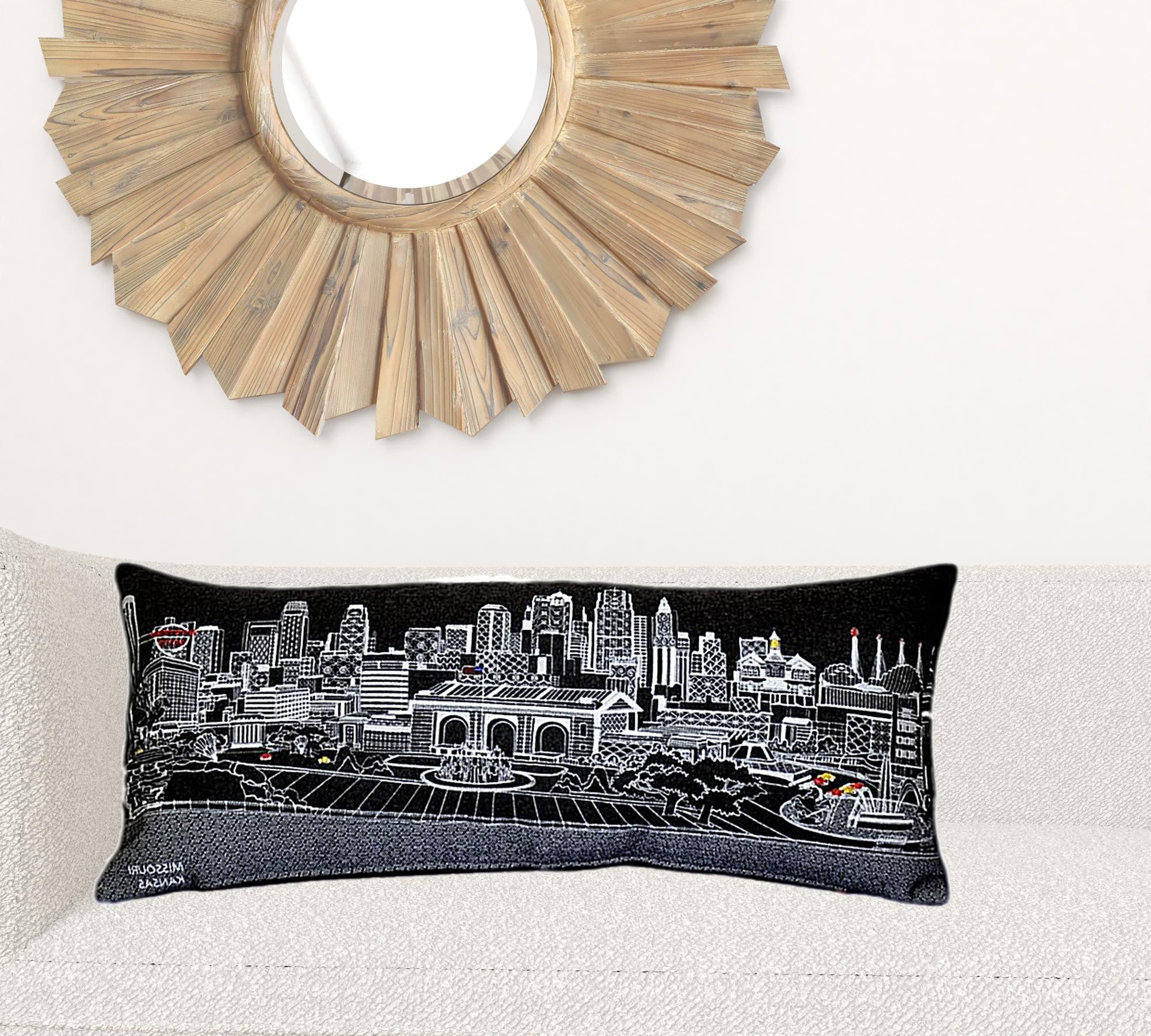 35" Black Kansas City Nighttime Skyline Lumbar Decorative Pillow Default Title