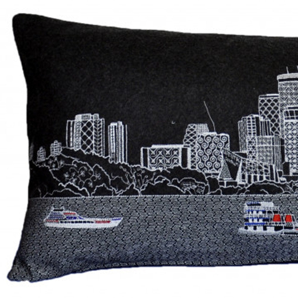 35" Black Minneapolis Nighttime Skyline Lumbar Decorative Pillow Default Title