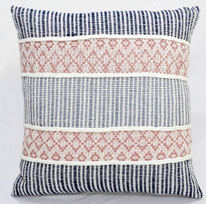 22" X 22" Blue And Peach Trellis Zippered Cotton Blend Throw Pillow With Embroidery - Home Decor
