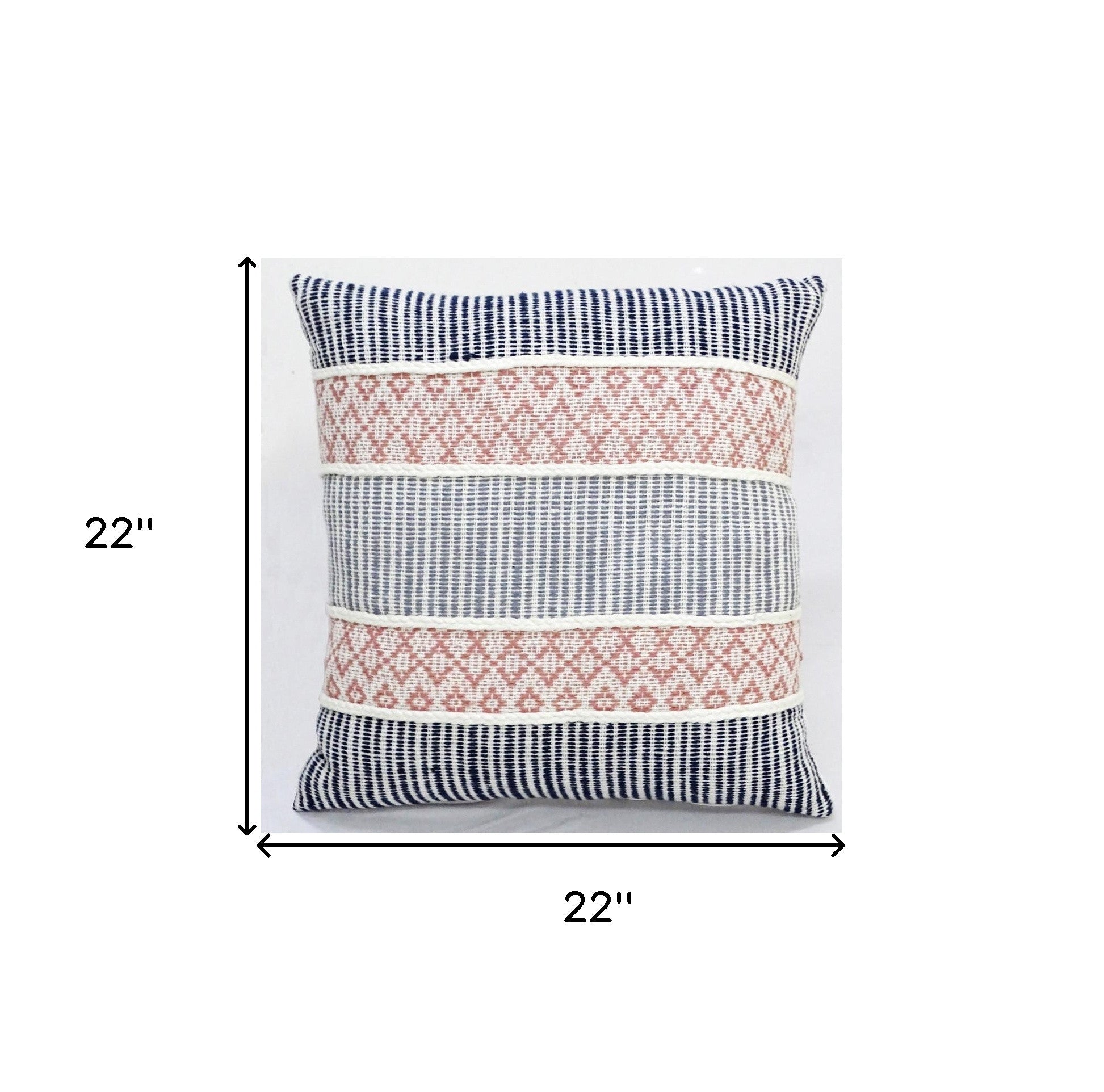 22" X 22" Blue And Peach Trellis Zippered Cotton Blend Throw Pillow With Embroidery - Home Decor