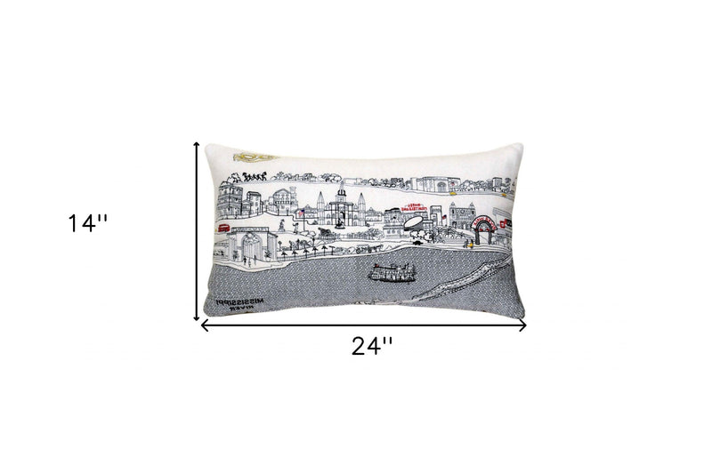 24" White New Orleans Daylight Skyline Lumbar Decorative Pillow