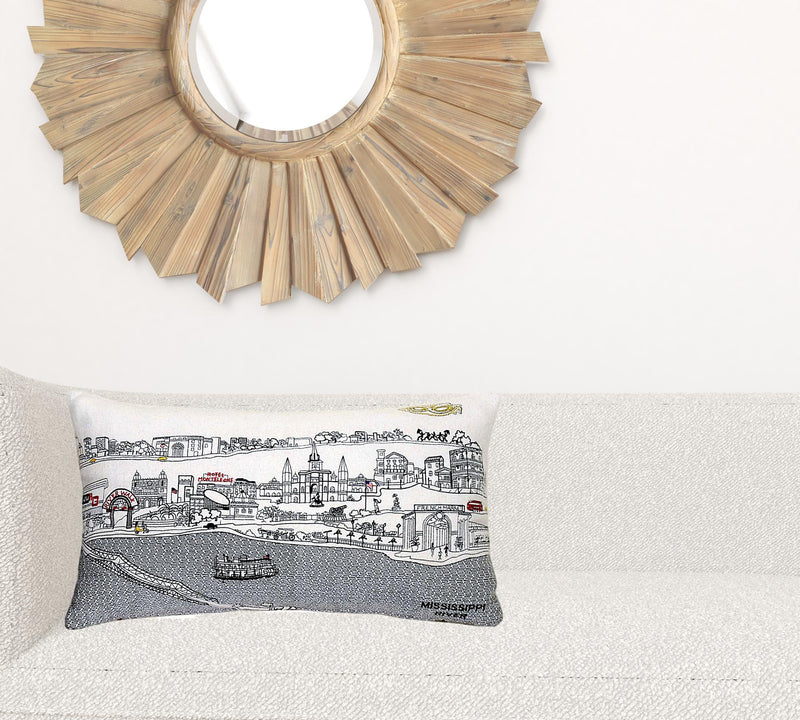 24" White New Orleans Daylight Skyline Lumbar Decorative Pillow