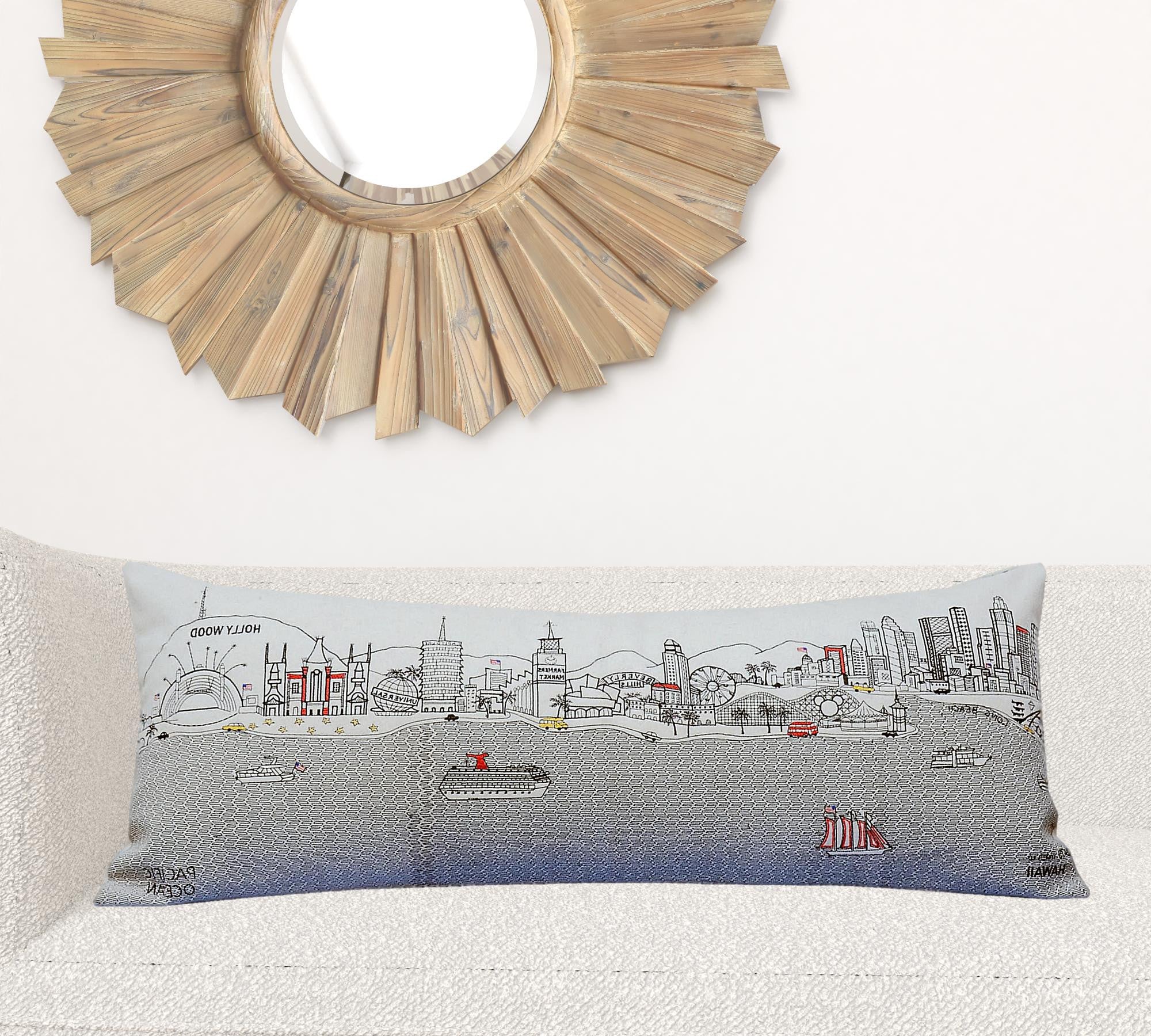 35" White Los Angeles Daylight Skyline Lumbar Decorative Pillow