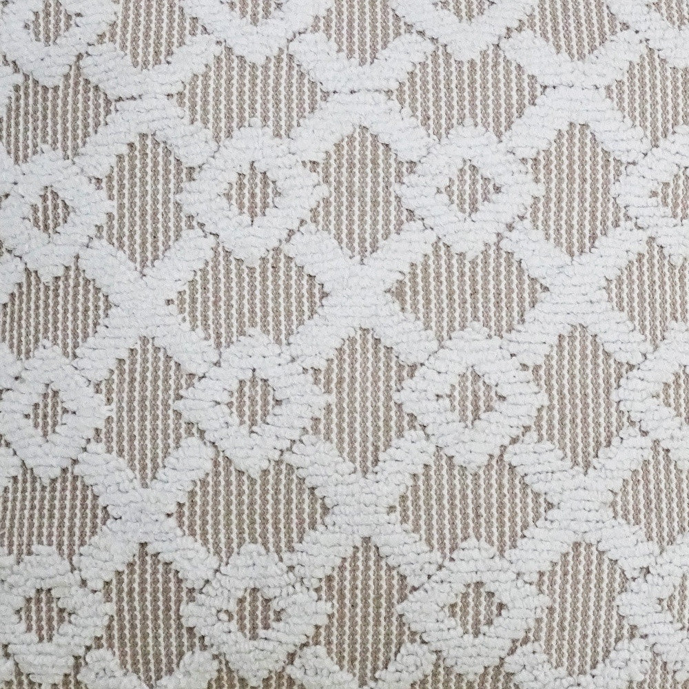 20" X 20" White And Beige Trellis Zippered Cotton Blend Throw Pillow - Home Decor