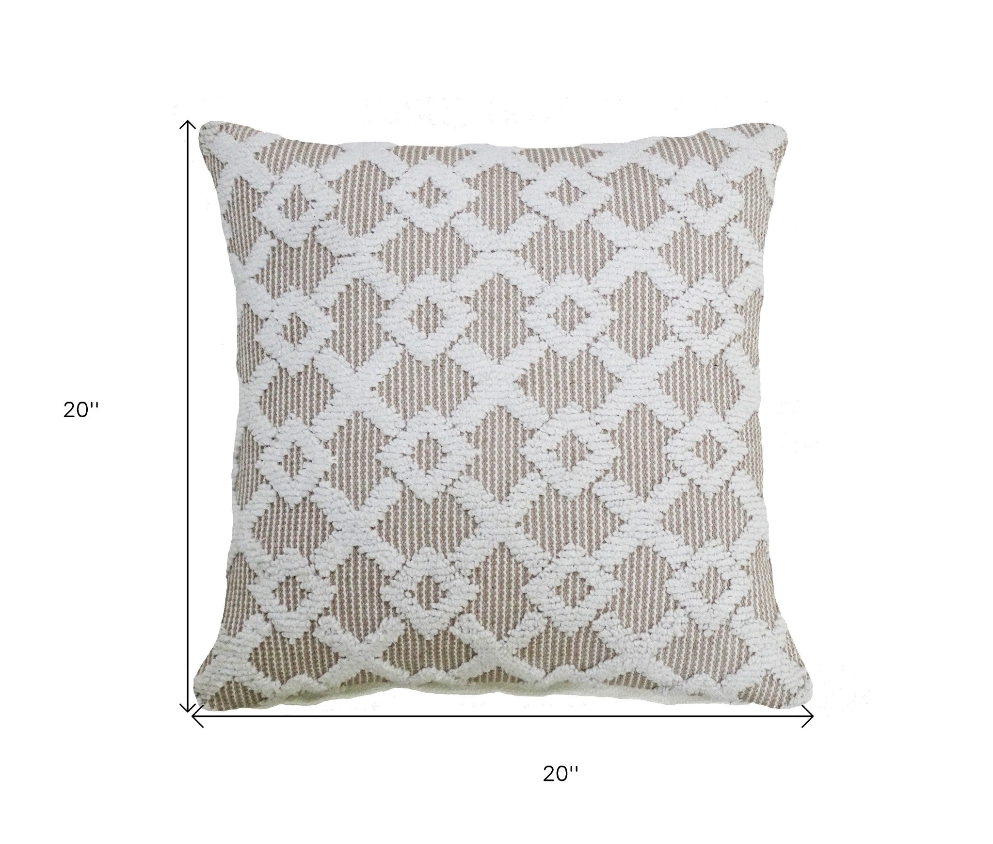 20" X 20" White And Beige Trellis Zippered Cotton Blend Throw Pillow - Home Decor