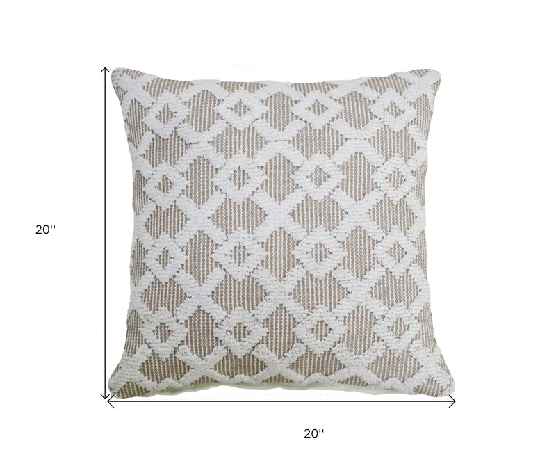 20" X 20" White And Beige Trellis Zippered Cotton Blend Throw Pillow - Home Decor