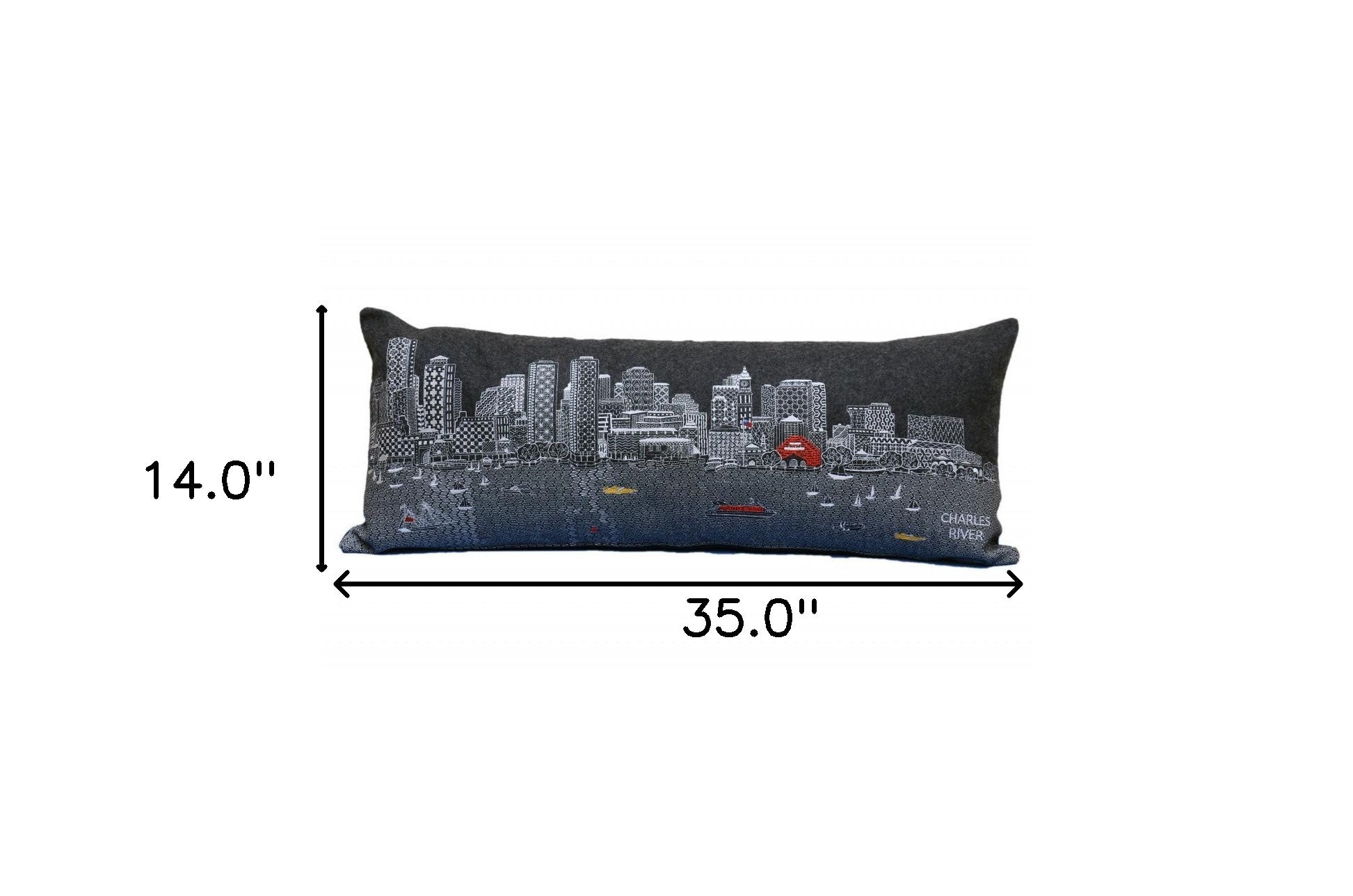 35" Black Boston Nighttime Skyline Lumbar Decorative Pillow Default Title
