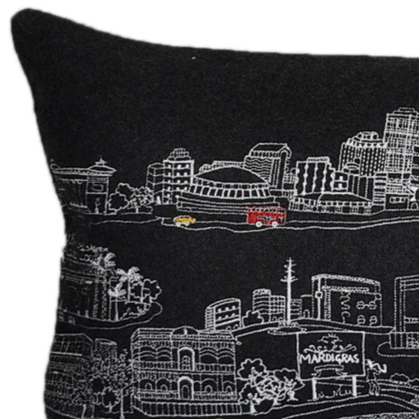 35" Black New Orleans Nighttime Skyline Lumbar Decorative Pillow Default Title