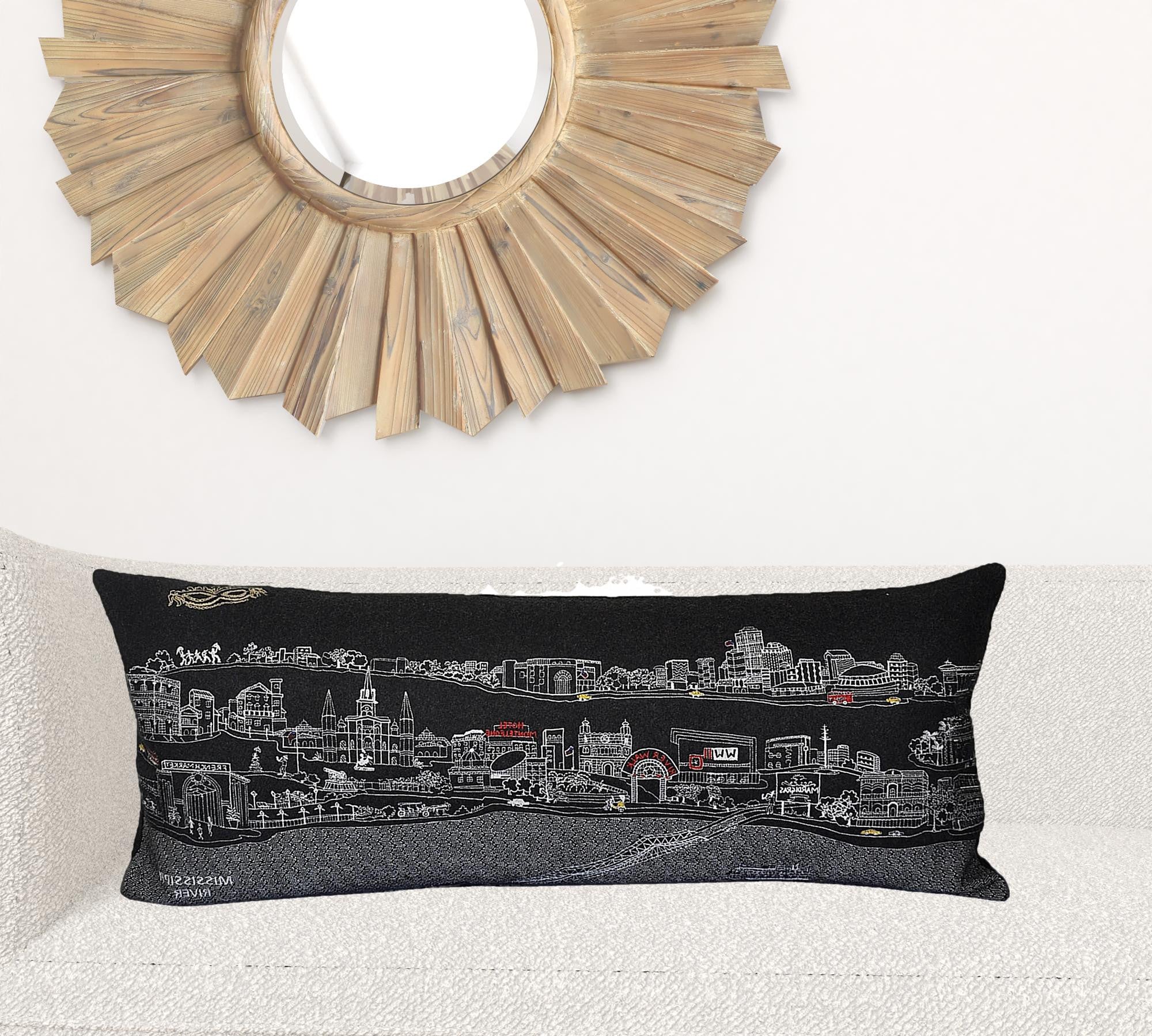 35" Black New Orleans Nighttime Skyline Lumbar Decorative Pillow