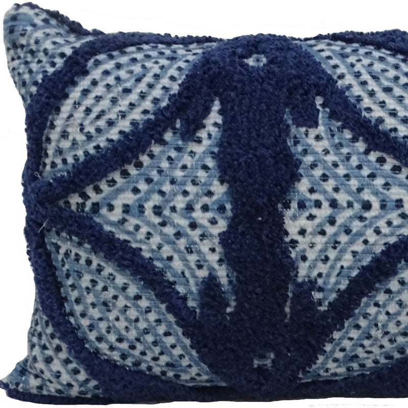 14" X 24" Blue And Light Blue Zippered Cotton Blend Trellis Throw Pillow - Home Decor