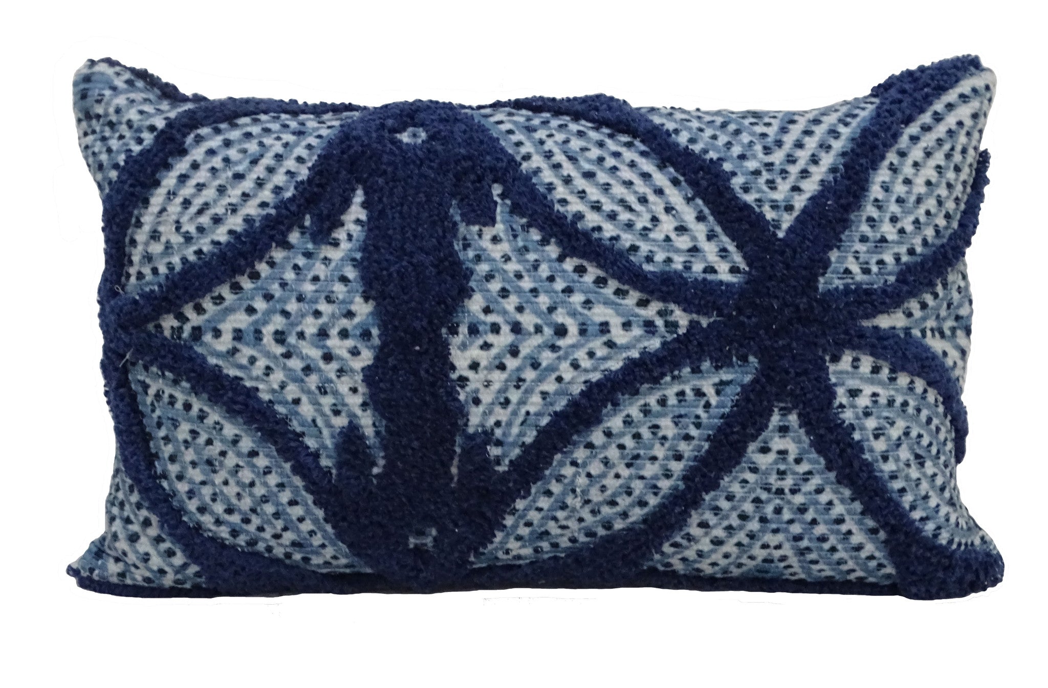 14" X 24" Blue And Light Blue Zippered Cotton Blend Trellis Throw Pillow - Home Decor