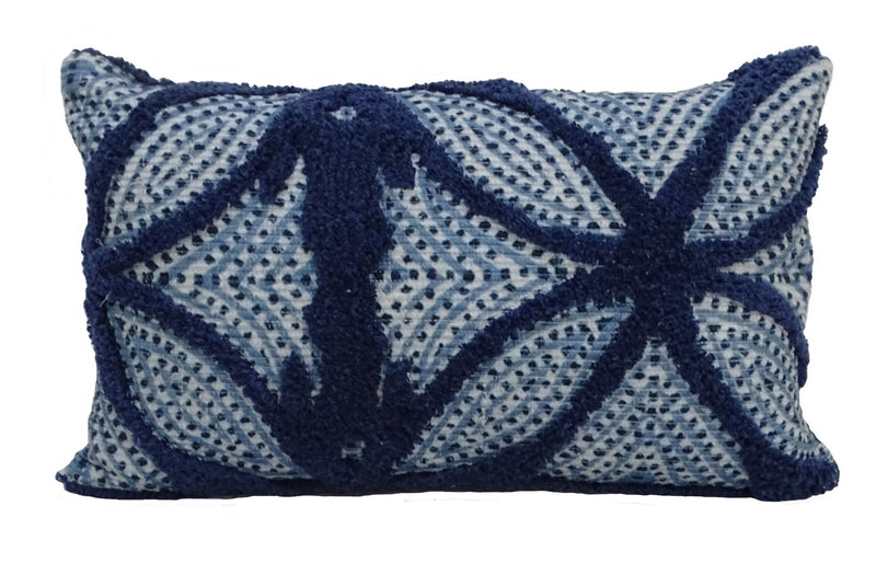 14" X 24" Blue And Light Blue Zippered Cotton Blend Trellis Throw Pillow - Home Decor