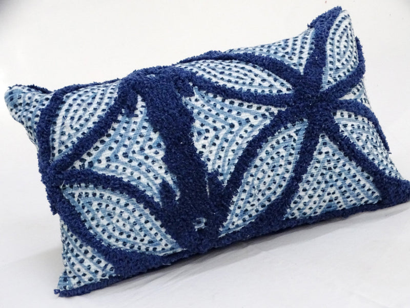 14" X 24" Blue And Light Blue Zippered Cotton Blend Trellis Throw Pillow - Home Decor