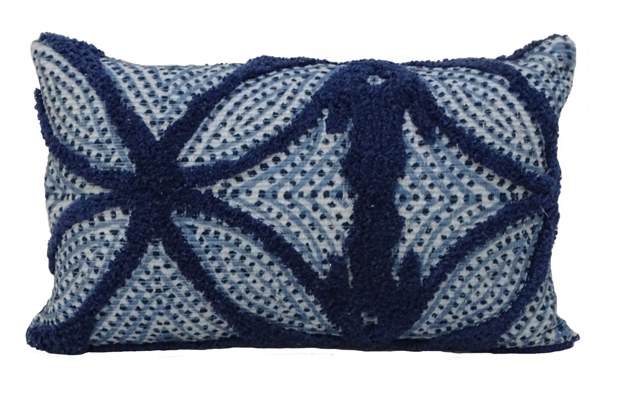 14" X 24" Blue And Light Blue Zippered Cotton Blend Trellis Throw Pillow - Home Decor
