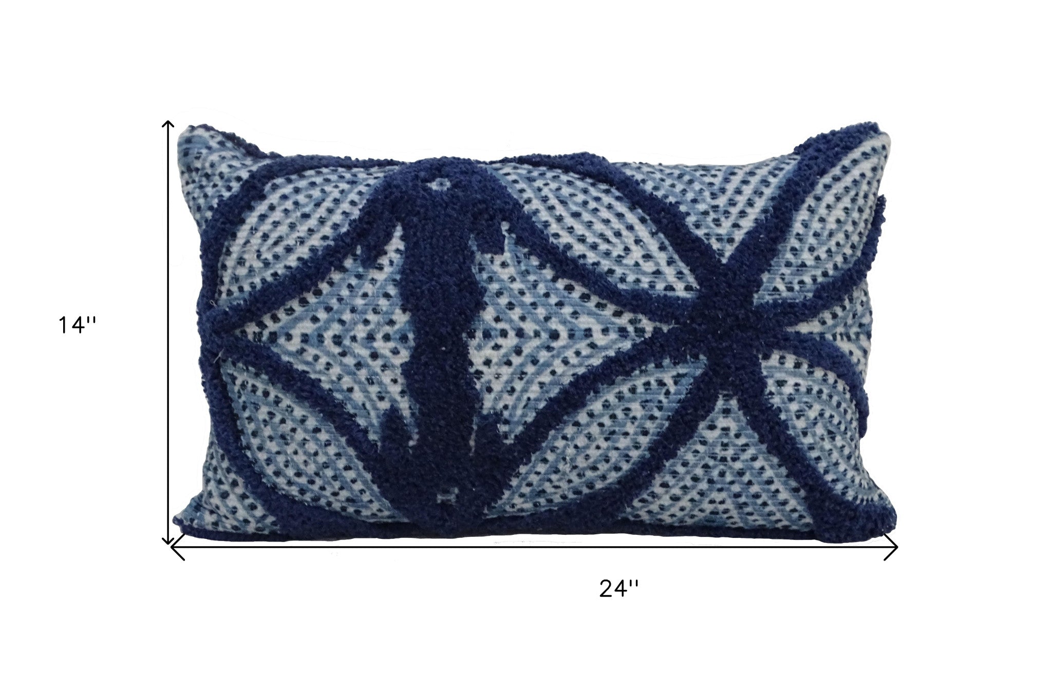 14" X 24" Blue And Light Blue Zippered Cotton Blend Trellis Throw Pillow - Home Decor