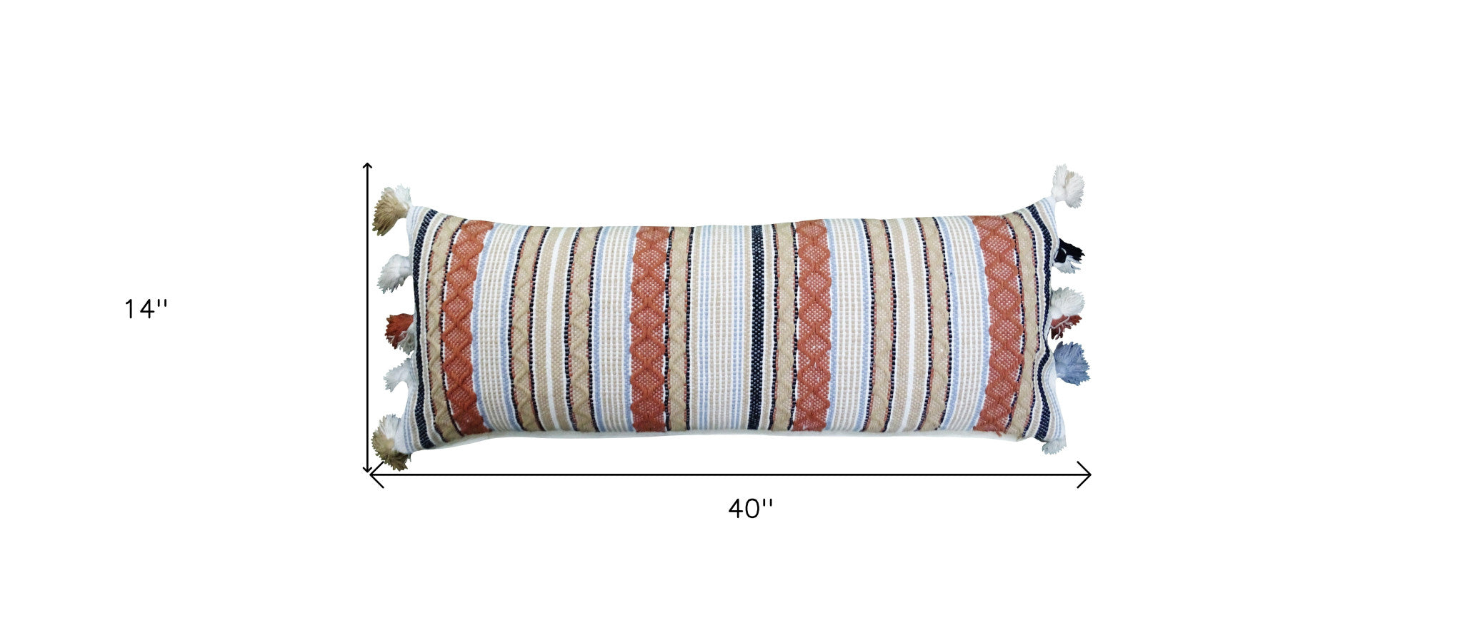 14" X 40" Tan And Beige Trellis Zippered Handmade Cotton Blend Throw Pillow With Tassels - Home Decor