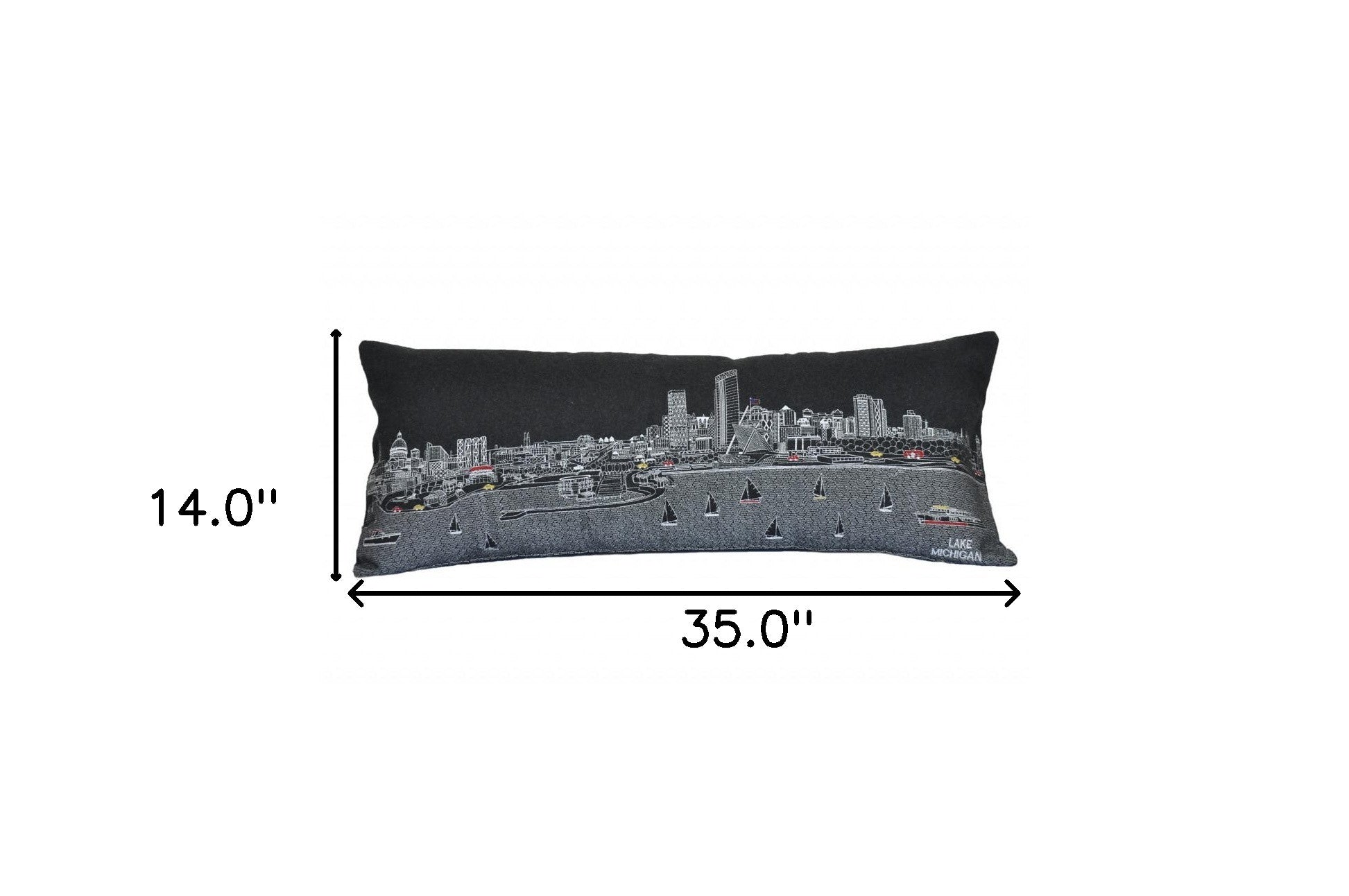 35" Black Milwaukee Nighttime Skyline Lumbar Decorative Pillow Default Title