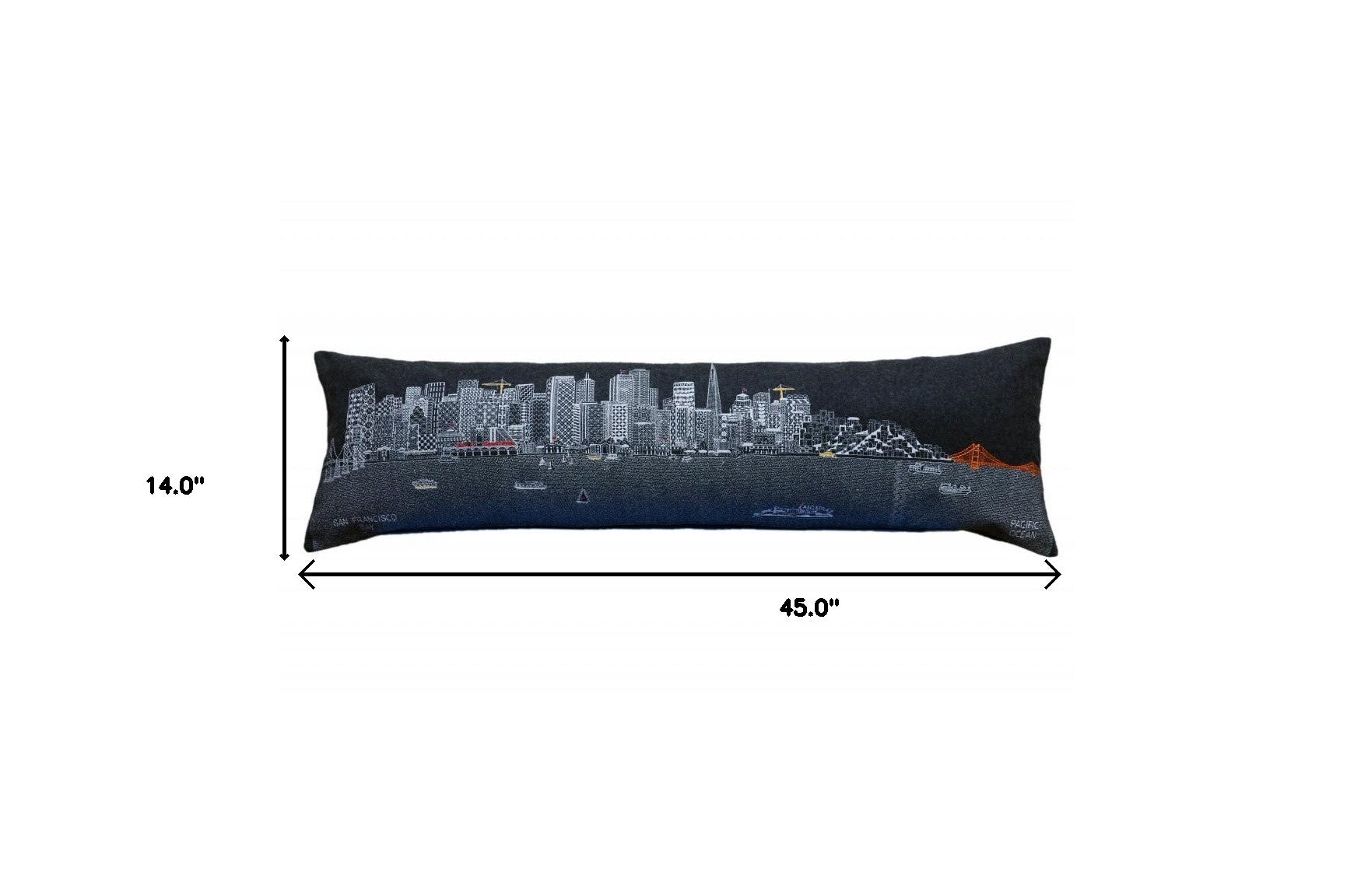 14" X 46" Black Gray and White Wool Zippered Pillow