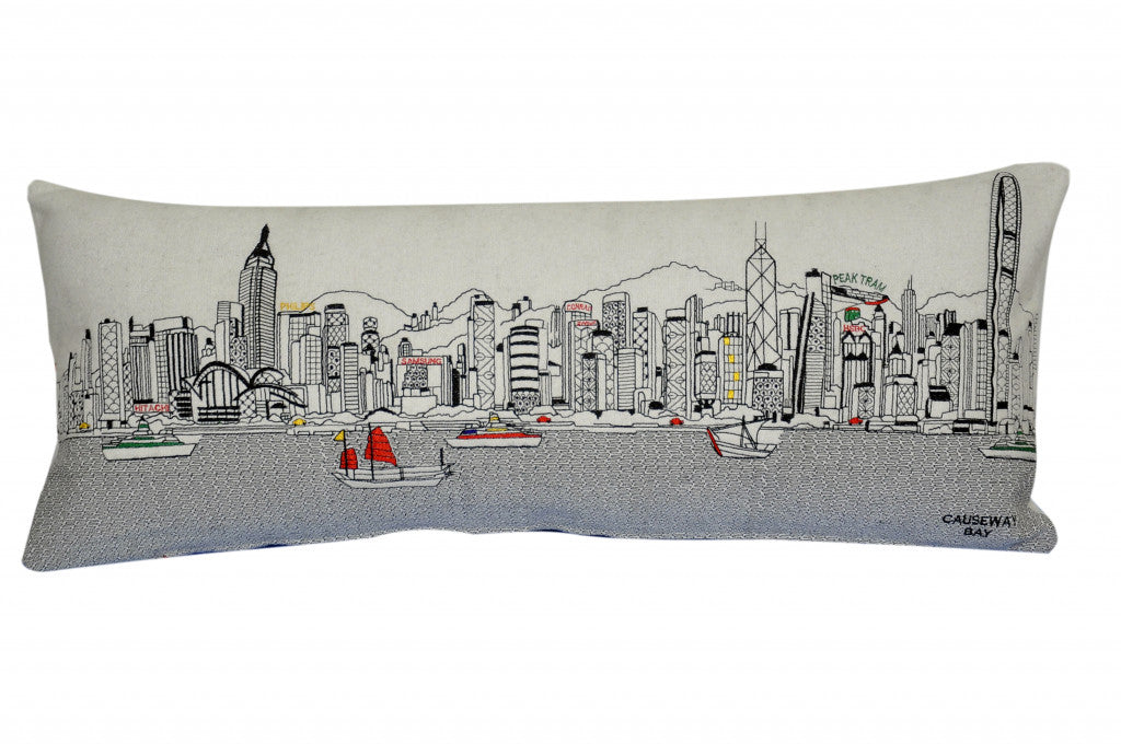 35" White Hong Kong Daylight Skyline Lumbar Decorative Pillow Default Title