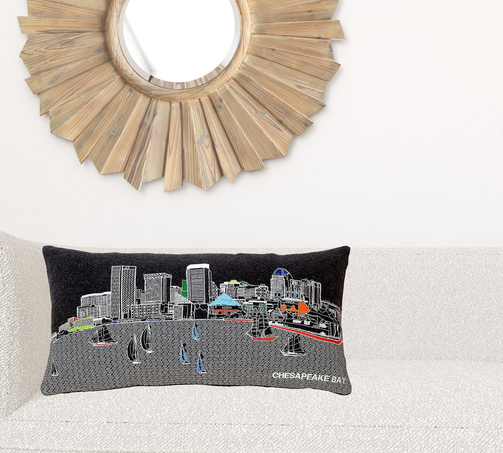 24" Black Austin Nighttime Skyline Lumbar Decorative Pillow