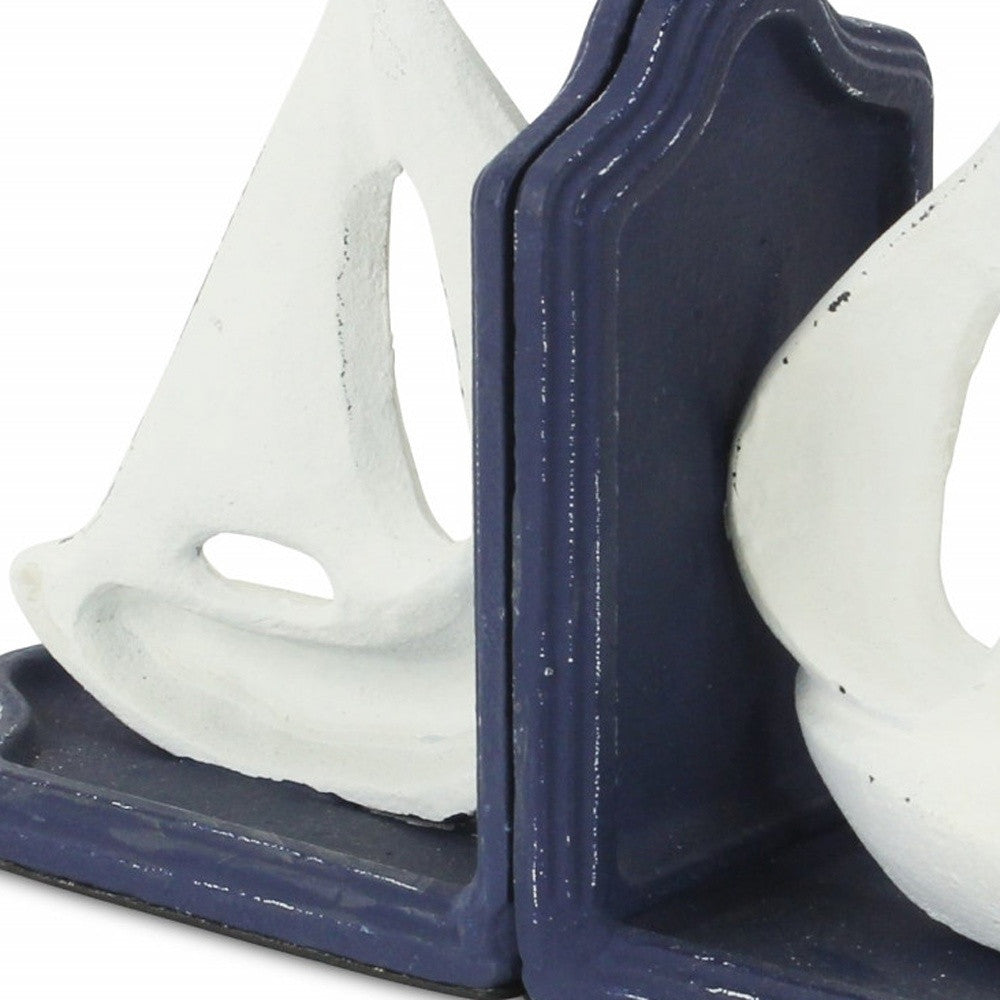 Set Of Two 5" Blue Cast Iron Boat Bookends Default Title