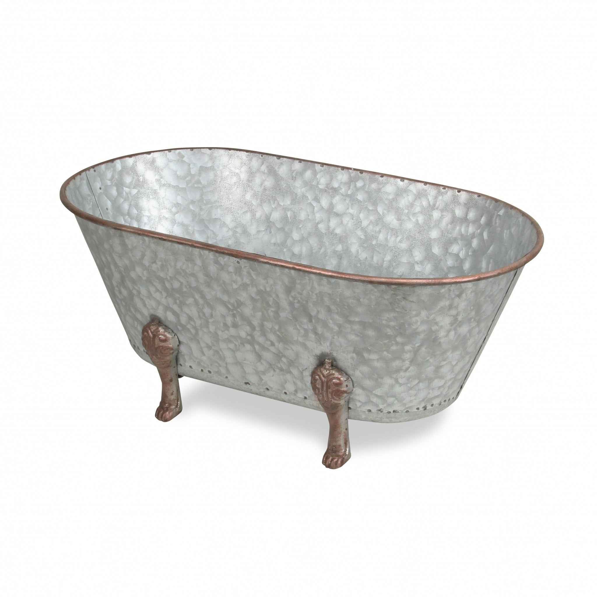 7" Gray and Gold  Galvanized Metal Hand Painted Bathtub Sculpture