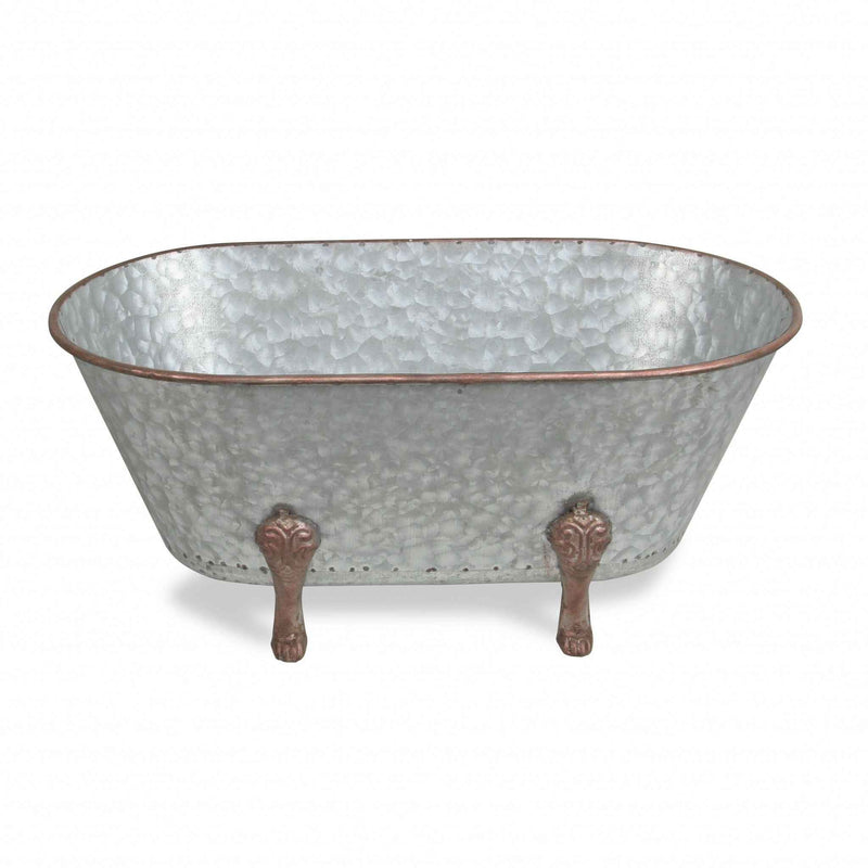 7" Gray and Gold  Galvanized Metal Hand Painted Bathtub Sculpture