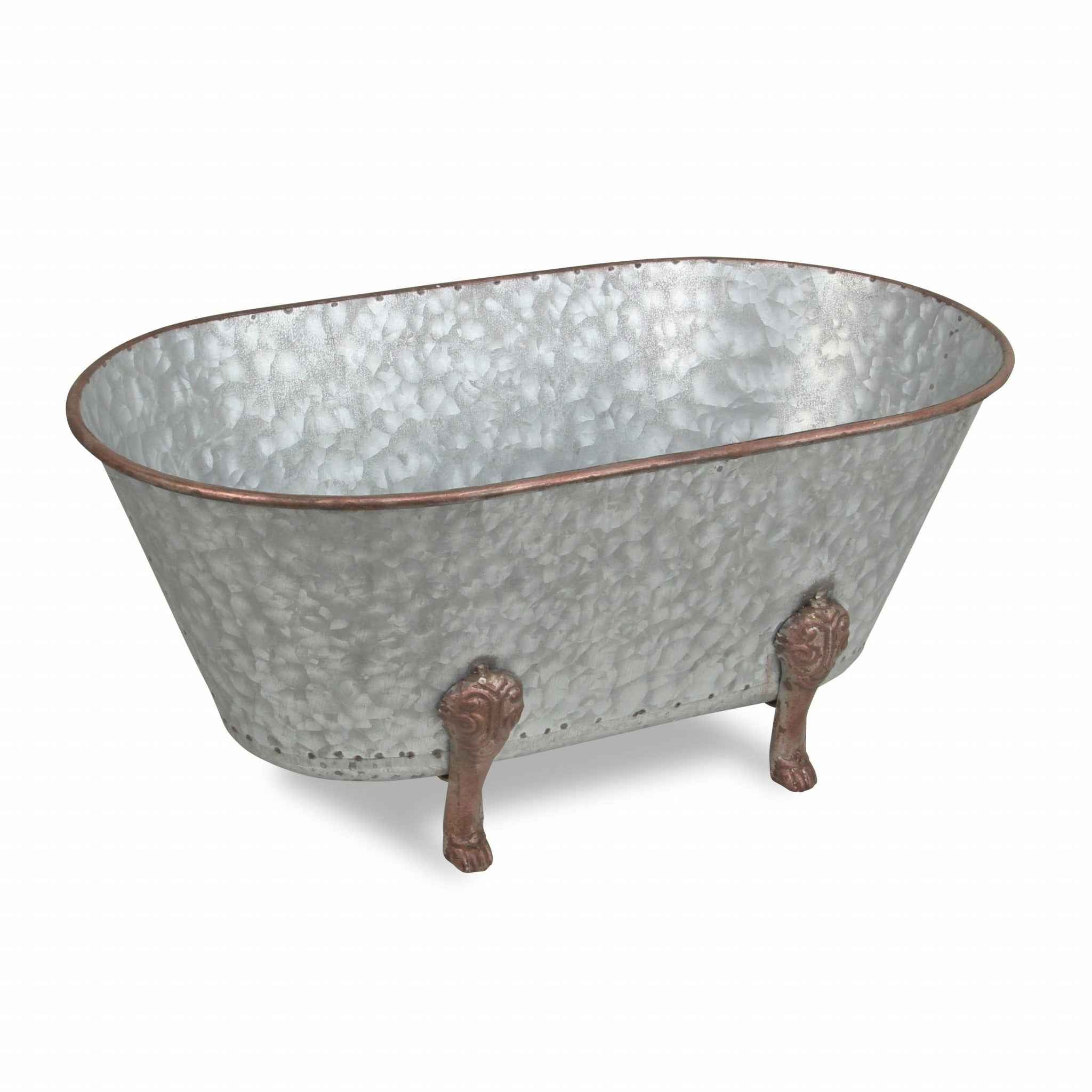 7" Gray and Gold  Galvanized Metal Hand Painted Bathtub Sculpture