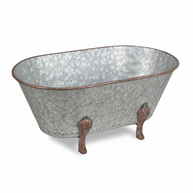 7" Gray and Gold  Galvanized Metal Hand Painted Bathtub Sculpture