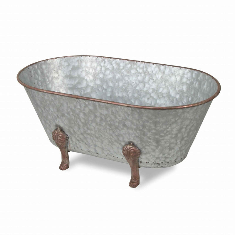 7" Gray and Gold  Galvanized Metal Hand Painted Bathtub Sculpture