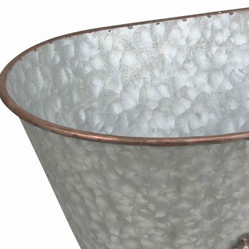 7" Gray and Gold  Galvanized Metal Hand Painted Bathtub Sculpture