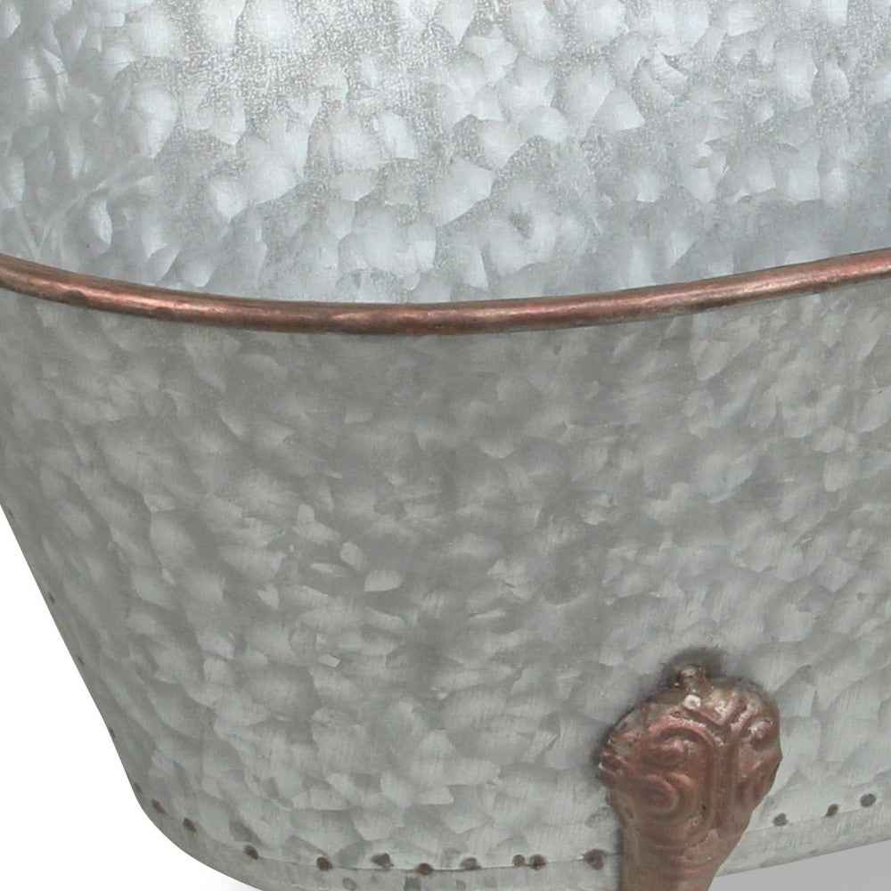 7" Gray and Gold  Galvanized Metal Hand Painted Bathtub Sculpture