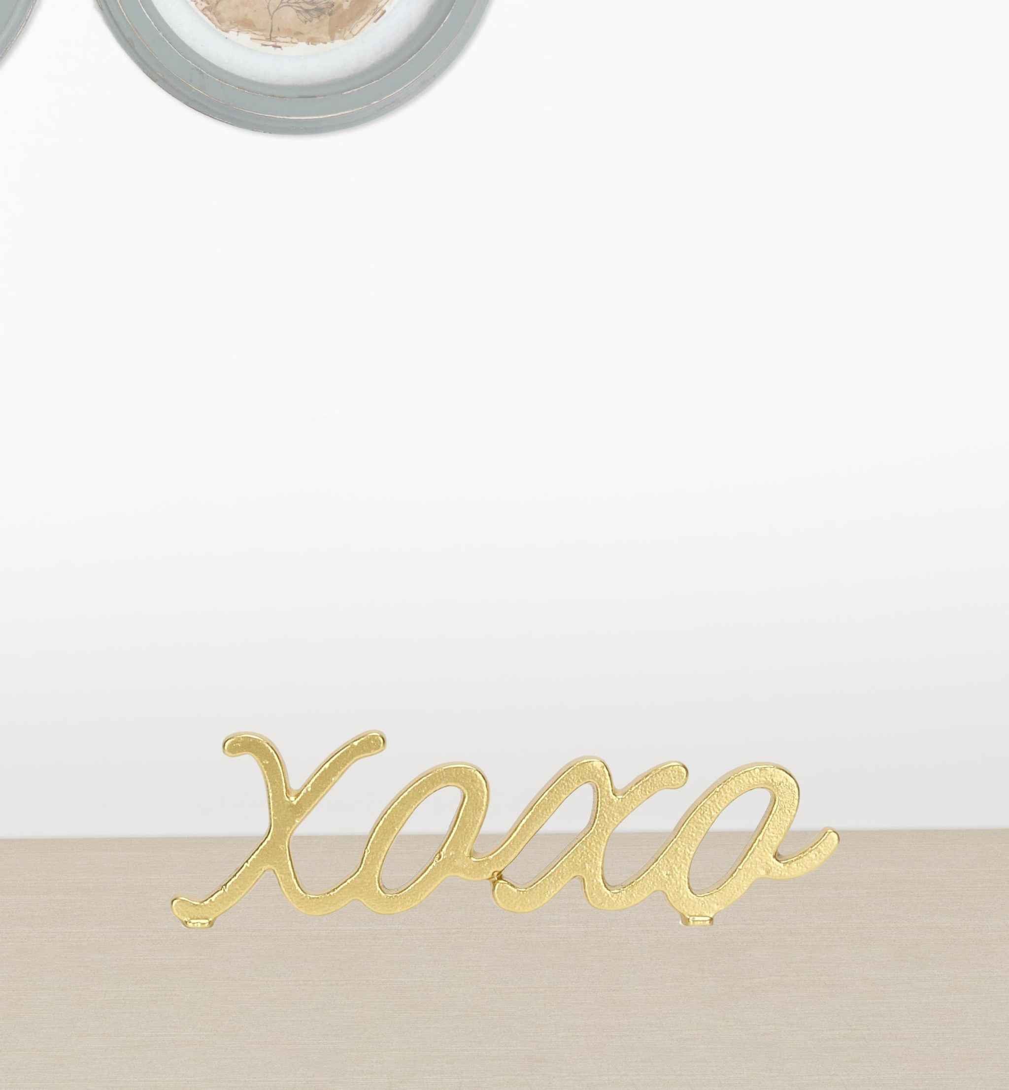 3" Gold Cast Iron Hand Painted XOXO Sentiment Tabletop Sculpture