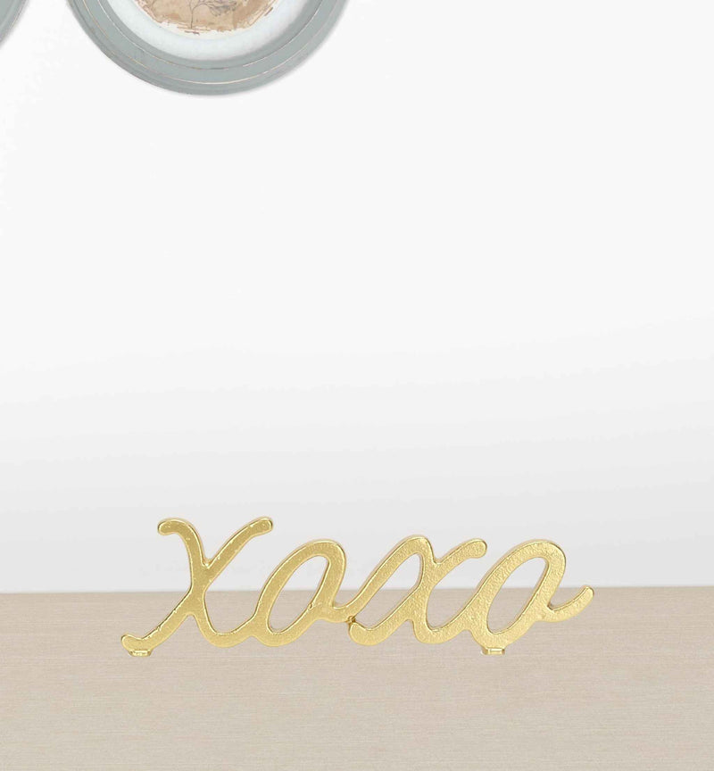 3" Gold Cast Iron Hand Painted XOXO Sentiment Tabletop Sculpture